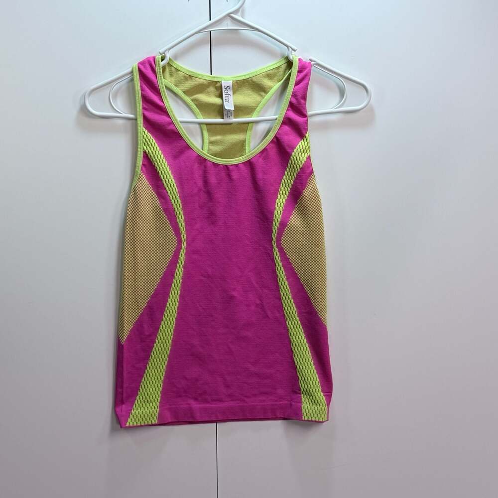 Sofra Seamless Racerback Sports Tank Top Pink and Lime Green